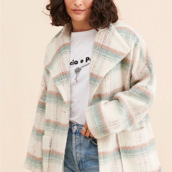 Anthropologie Jackets & Blazers - Anthropologie Plaid Coat- Cream, Blue, Brown